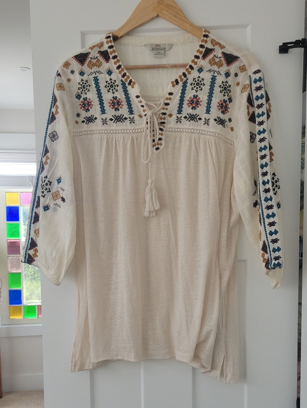 Bob Timberlake Mixed Media Cream Embroidered Peasant Blouse